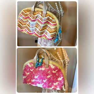 Vintage Double Sided Fossil Key Per Coated Canvas Handbag